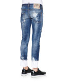 Bleach & Distressed Skinny-Leg Denim Jeans, Blue