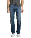 Medium-Wash Straight-Leg Jeans with Camouflage Stitching, Blue