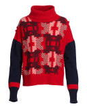 Pixel Cashmere Turtleneck Sweater, Red/Gray/Navy