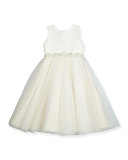 Satin & Textured Tulle Special Occasion Dress, White, Size 7-14