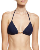 Positano Italian Solid Halter Swim Top, Blue