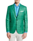 Windowpane Cashmere-Silk Three-Button Sport Coat, Green