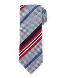 Satin-Striped Houndstooth Silk Tie, Red
