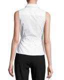 Laced-Waist Peplum Sleeveless Blouse, Bleach