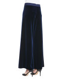 Velour Wide-Leg Pants, Navy