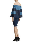 Denim Lace-Back Pencil Skirt