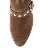 Abigail Suede Buckle Bootie, Olive