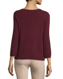 Juliette 3/4-Sleeve Cashmere Sweater, Dark Brick