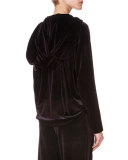 Zip-Front Hooded Velour Jacket, Aubergine