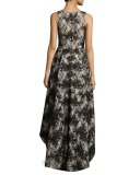 Sleeveless Lace High-Low Cocktail Dress, Black/Sesame