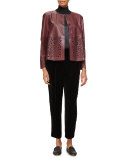 Tansy Cropped Laser-Cut Leather Swing Jacket, Cabernet