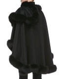 Fox Fur-Trimmed Cashmere U-Cape, Black