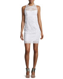 Sleeveless Lace Illusion Sheath Dress, White