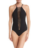Splice & Dice Strappy High-Neck One-Piece Swimsuit, Black