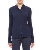 Pleated Mock-Neck Blouse, Slate