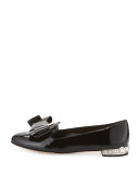 Jewel-Heel Patent Bow Flat, Nero