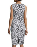 Sleeveless Floral-Embellished Sheath Dress, Black/Optic White