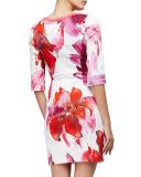 3/4-Sleeve Lily Sheath Dress, Pink Floral