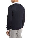 Essential Fine-Gauge V-Neck Sweater, Navy Blue