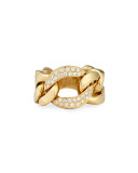 18k Gold Curb Chain Link Diamond Ring, Size 6.5