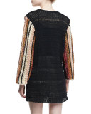 Cropped-Sleeve Crochet Top, Black Multi