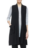 Sleeveless Lightweight Long Vest, Black