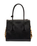 Calf Hair & Calfskin Medium Twin-Pocket Tote Bag, Black Leopard (Nero+Miele)