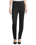 Eve Shimmery High-Waist Slim-Leg Pants, Black