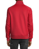 Striped-Sleeve Zip Track Jacket, Red