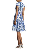 Jane Floral-Print Cotton Shirtdress, Blue/Ivory