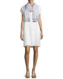 Short-Sleeve Ballet-Neck Shift Dress