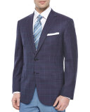 Check Two-Button Wool Jacket, Burgundy