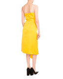 Draped Satin Midi Dress, Yellow/Pale Rose