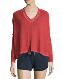 Marisol Long-Sleeve V-Neck Sweater, Red