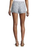 Zaha Floral-Print Drawstring Shorts, White/Blue