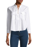 Harper Poplin Lace-up Blouse, White