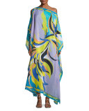 Fiore Maya Border-Print Caftan Coverup, Blue Print