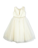 Satin & Textured Tulle Special Occasion Dress, Ivory/Gold, Size 2-6