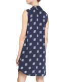 Conversational Larkspur Sleeveless Shirtdress, Navy