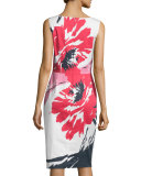 Sleeveless Macro-Floral-Print Sheath Dress, Multi Colors