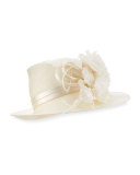 Script Crown Rosette Fedora Hat, Ivory
