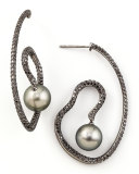 Gray Pearl & Black Diamond Spiral Earrings