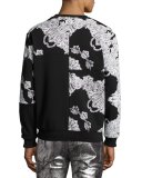 Baroque-Print Paneled Clean Crewneck Sweatshirt 02, Black