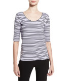 Striped Half-Sleeve Tee, Lilac/Black