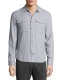 Utility-Pocket Long-Sleeve Shirt, Light Gray