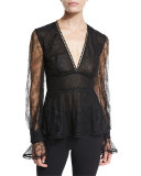 French Lace Plunging V Top, Black