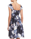 Confessions Cap-Sleeve Dress, Blurred Floral