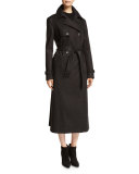 Belted Double-Breasted Cotton Trenchcoat, Black