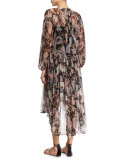 Henna Long-Sleeve Dress W/Slip, Black Floral