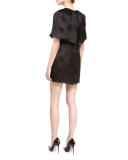 Cape-Sleeve Silk Mini Dress, Black